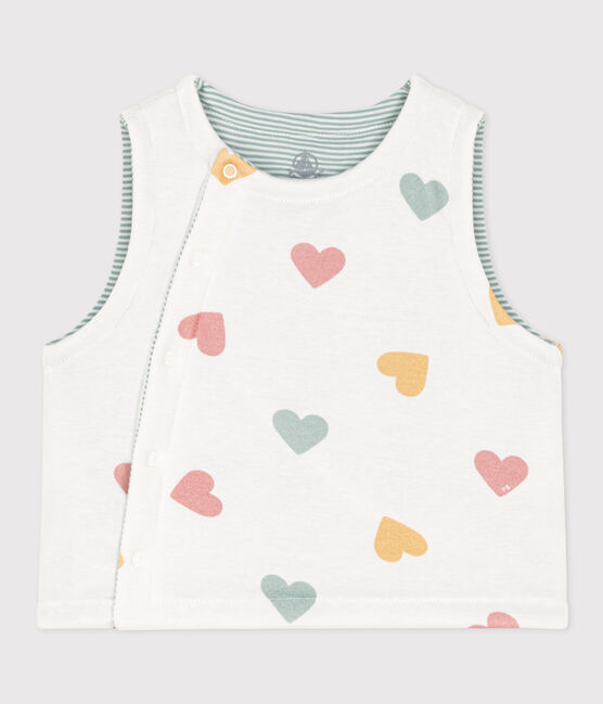 Babies' Reversible Heart Patterned Sleeveless Cotton Cardigan MARSHMALLOW white/MULTICO white