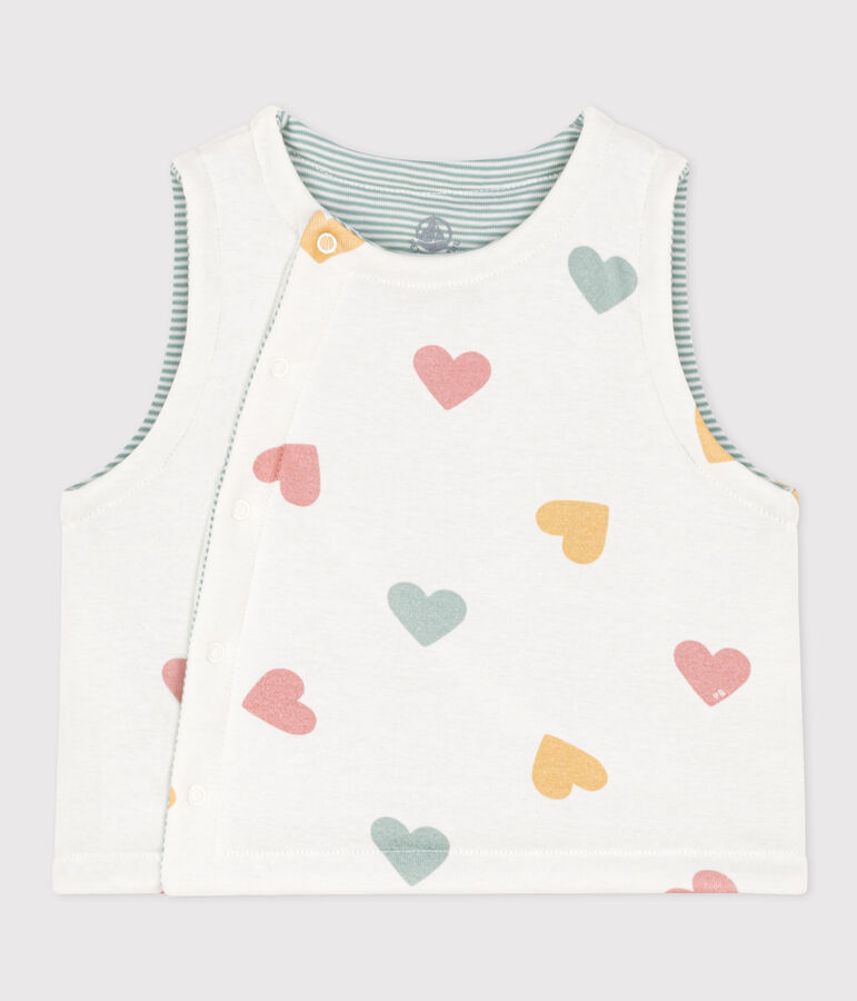 Babies' Reversible Heart Patterned Sleeveless Cotton Cardigan white/multicolor