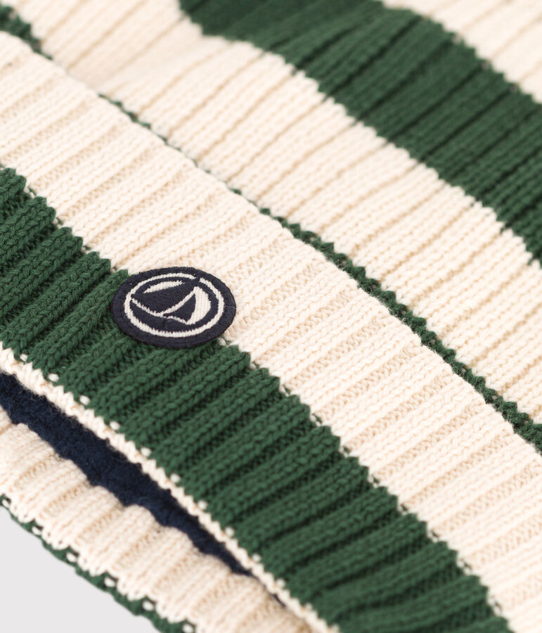 Unisex Fleece-Lined Stripy Knitted Hat green/ecru