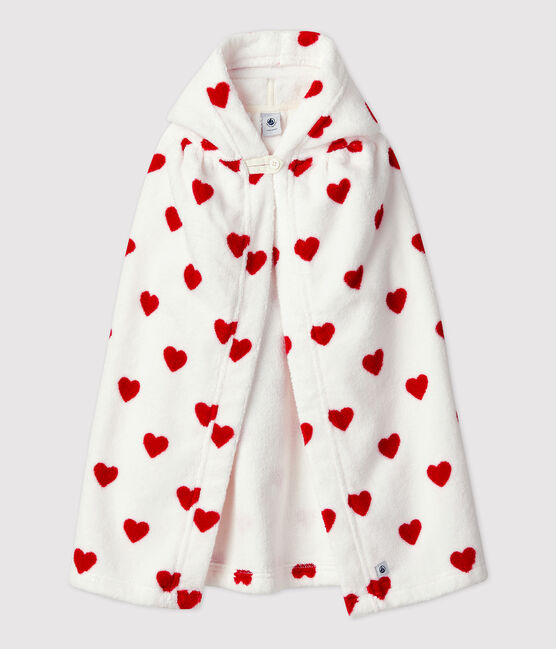 Babies' Heart Pattern Terry Bath Cape MARSHMALLOW white/TERKUIT red