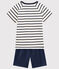 Boys' Short Cotton Pyjamas with Sailor Stripes MARSHMALLOW white/SMOKING blue