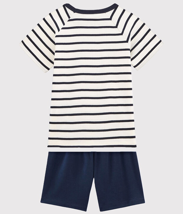 Boys' Short Cotton Pyjamas with Sailor Stripes white/blue