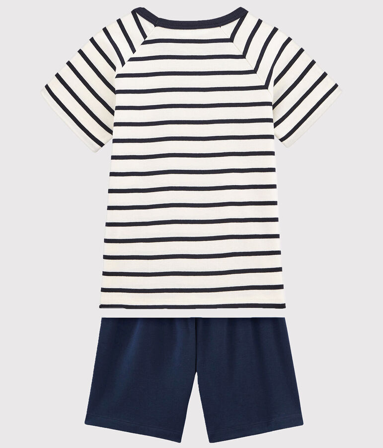 Boys' Short Cotton Pyjamas with Sailor Stripes white/blue