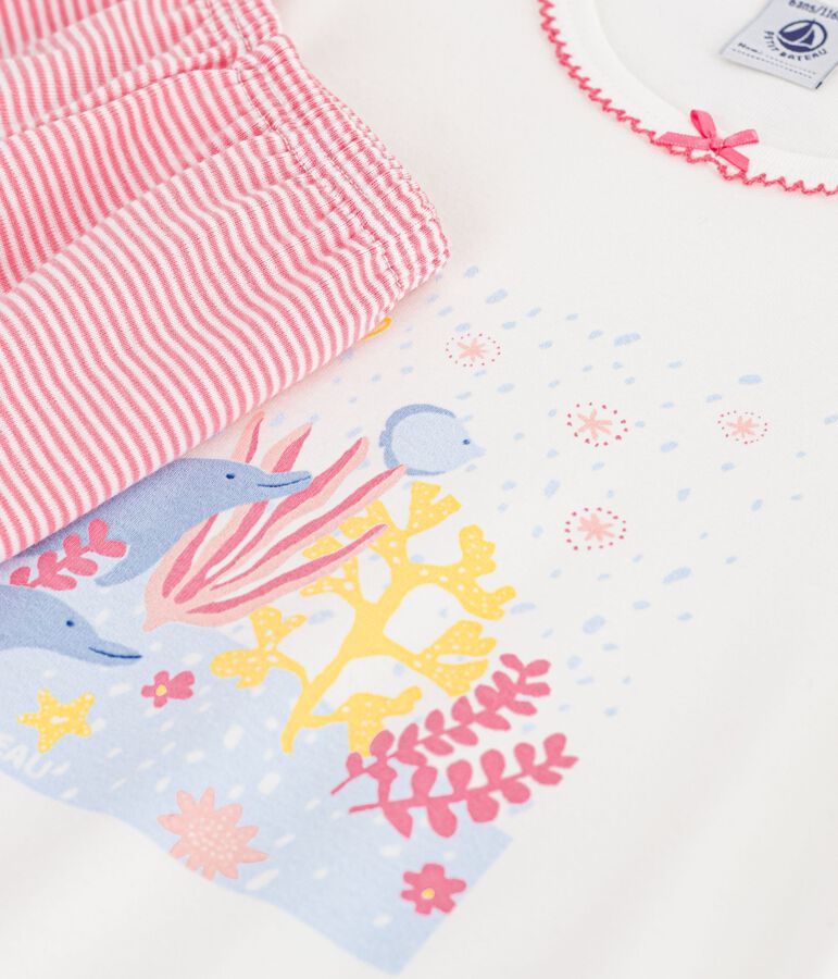 Children's short cotton pyjamas with an ocean design white/pink