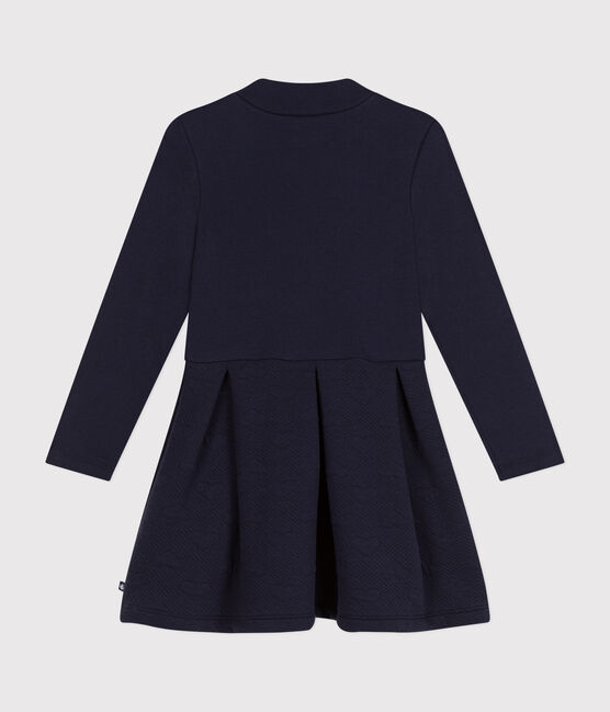 Girls' long-sleeved dress in two materials SMOKING blue