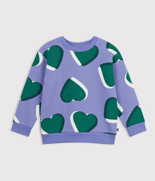 Children's cotton sweatshirt printed with hearts purple/multicolor