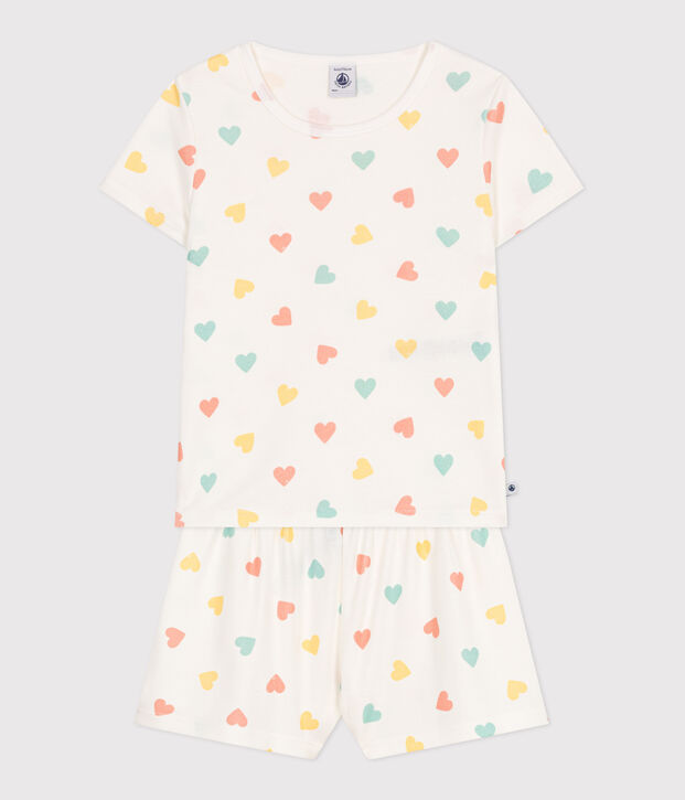 Children's short heart print cotton pyjamas white/multicolor