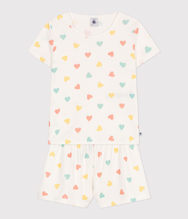 Children's short heart print cotton pyjamas white/multicolor