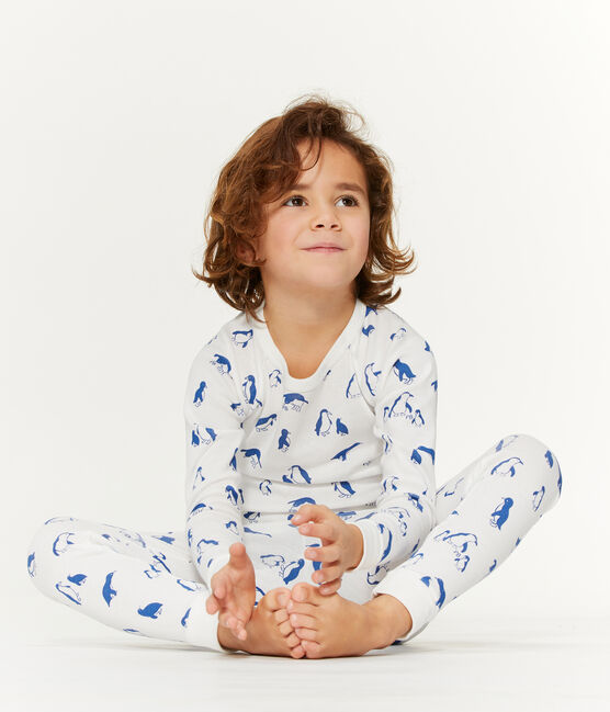Unisex Pyjamas in Extra Warm Brushed Terry Towelling MARSHMALLOW white/MAJOR blue