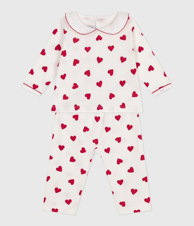 Babies' two-piece pyjamas printed with hearts white/red