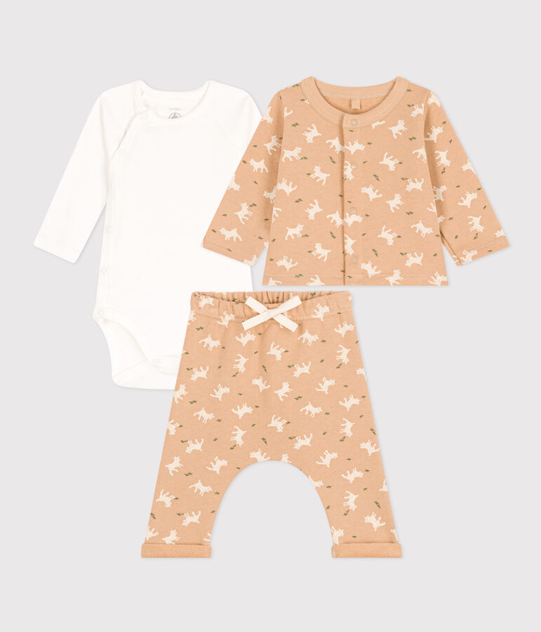 Babies' Patterned Fleece Outfit beige/multicolor