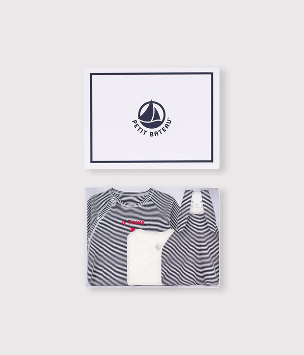 Newborn babies' stripy cotton gift box multicolor