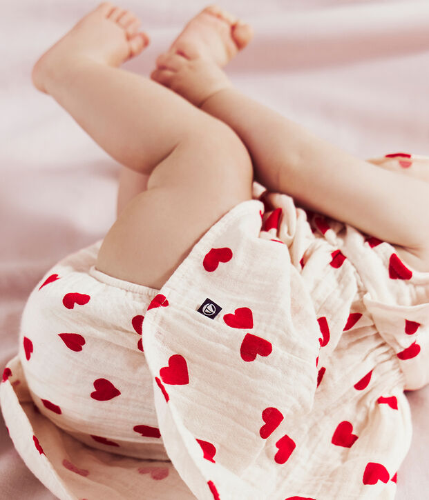 Babies' cotton baby dress with bloomers, printed with hearts red/red