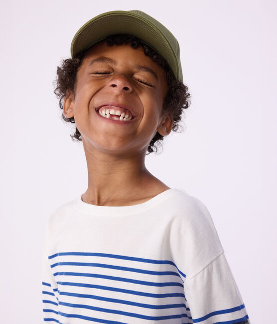 Children's stripy cotton Breton top MARSHMALLOW white/PERSE blue