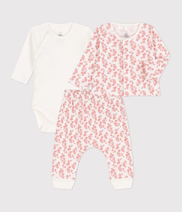 Babies' Organic Cotton Hawaii Print 3-Piece Set white/pink