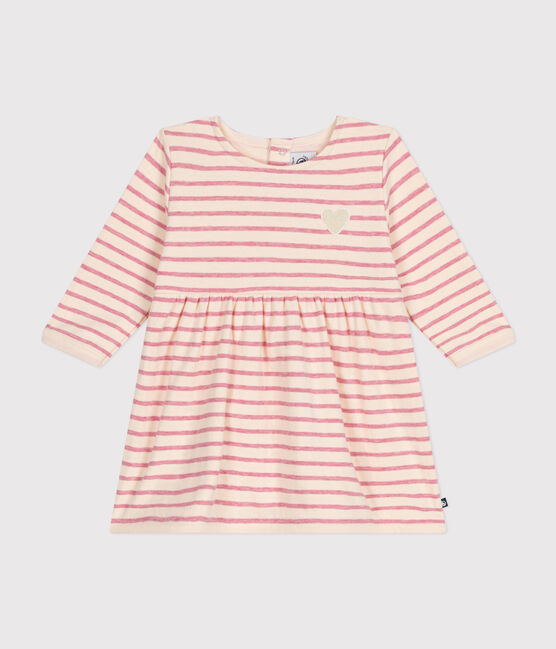 Babies' long-sleeved tube knit dress AVALANCHE pink/ROSELINE