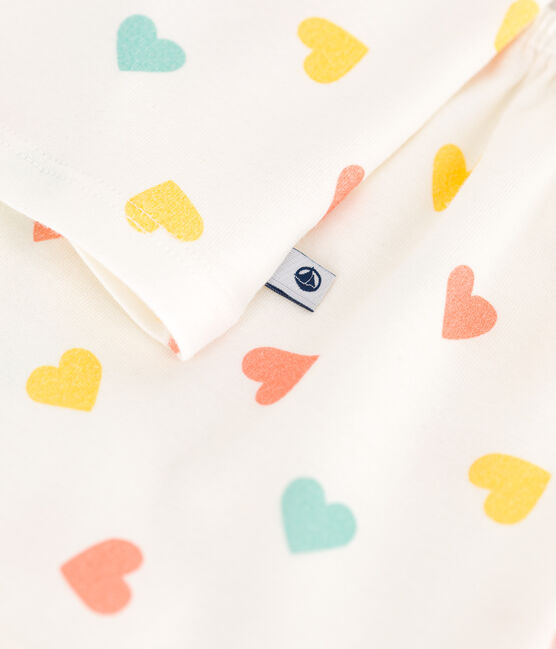 Children's short heart print cotton pyjamas MARSHMALLOW white/MULTICO white