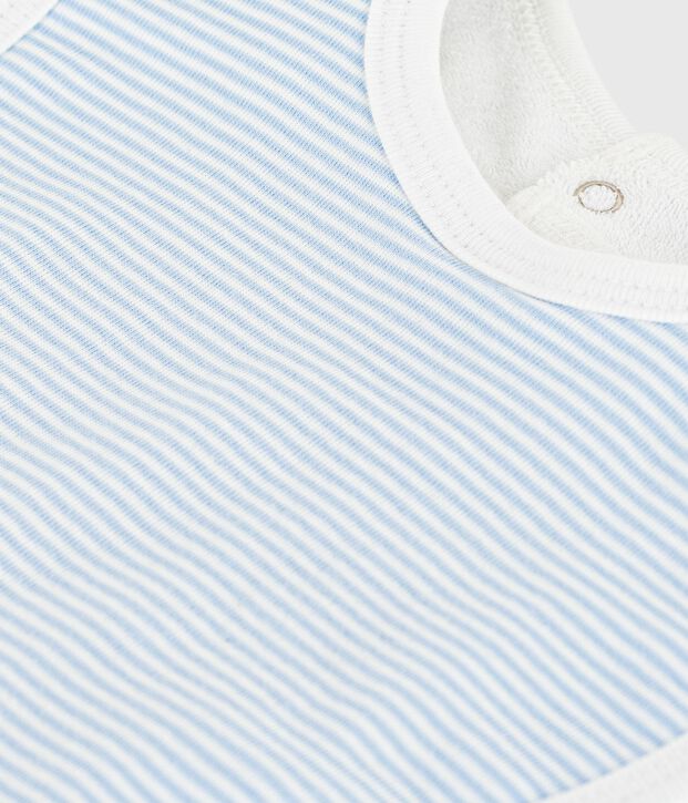 Newborn babies' stripy cotton bib blue/white