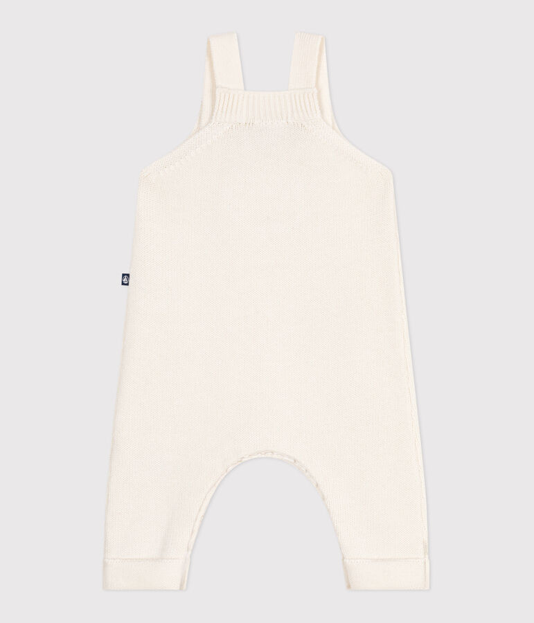 Babies' plain dungarees knitted in wool and cotton white
