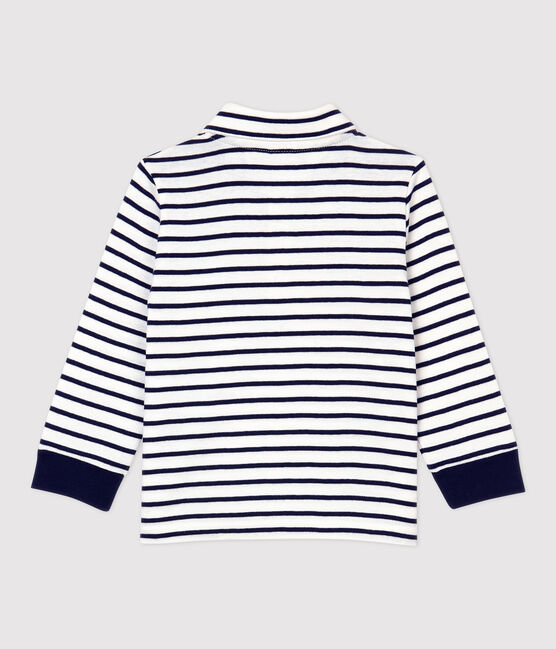 Babies' Cotton Polo Shirt MARSHMALLOW white/SMOKING blue