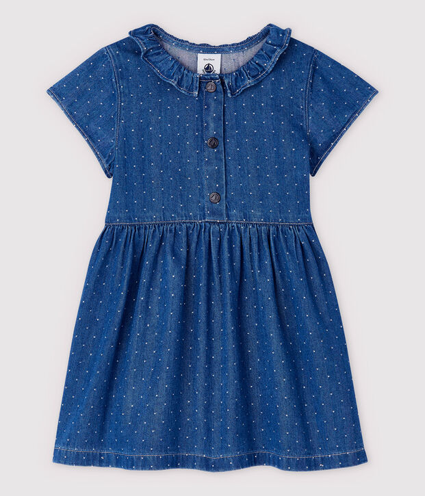 Baby Girls' Light Denim Spotted Dress blue