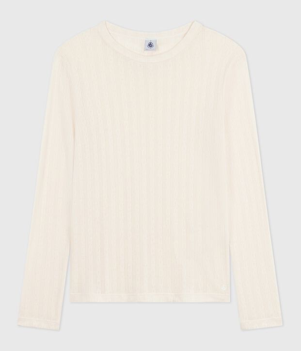 Women's Iconic long-sleeved openwork cotton T-shirt MILK