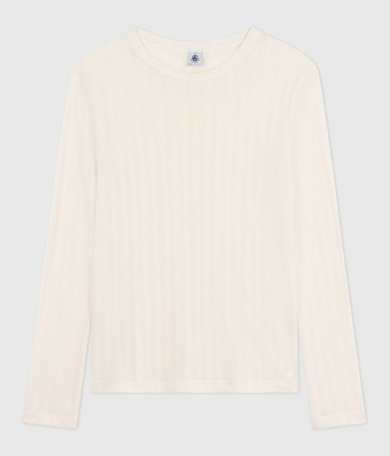 Women's Iconic long-sleeved openwork cotton T-shirt Ecru