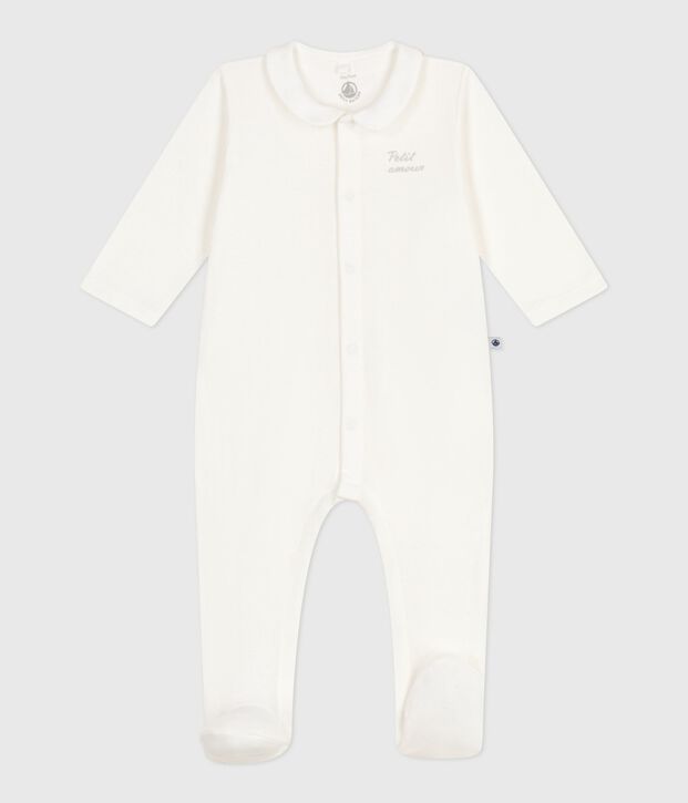 Babies' tube-knit pyjamas with a plain collar white