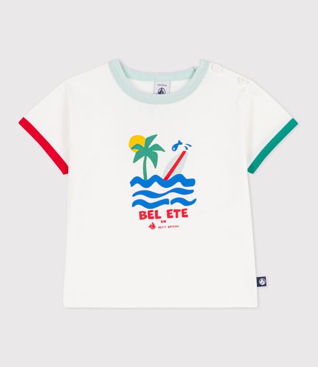 Babies' short-sleeved patterned cotton T-shirt white