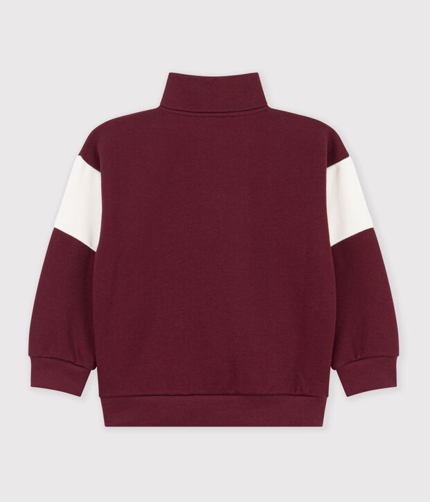 Children's plain colourblock shawl collared cotton sweatshirt red/ecru