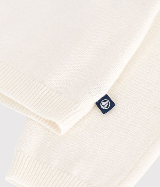 Children's plain wool and cotton cardigan MARSHMALLOW white/ARGENT grey