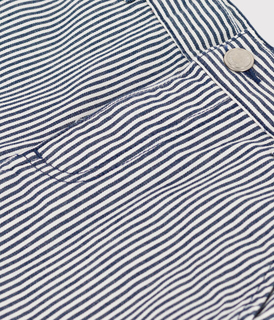 Boys' Stripy Cotton Trousers MEDIEVAL blue/MARSHMALLOW white