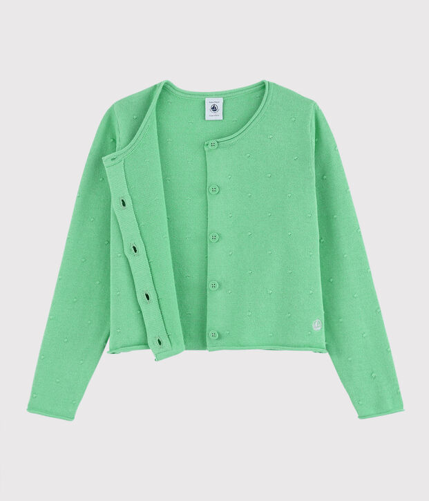 Girls' Cotton Knit Cardigan green