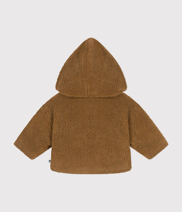 Babies' sherpa jacket with a hood brown