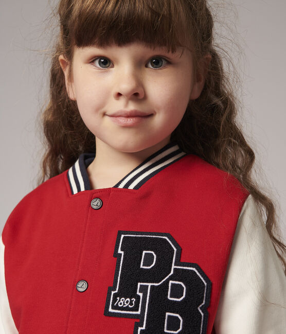 Children's Unisex Fleece Baseball Jacket TERKUIT red/MARSHMALLOW white