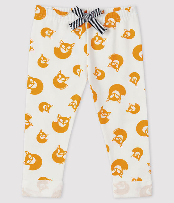 Baby boy's plain fleece trousers MARSHMALLOW white/BOUDOR yellow