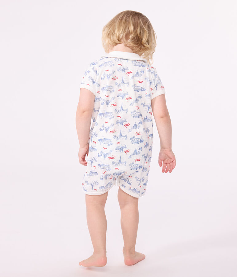 Babies' Paris print cotton playsuit with a collar white/multicolor