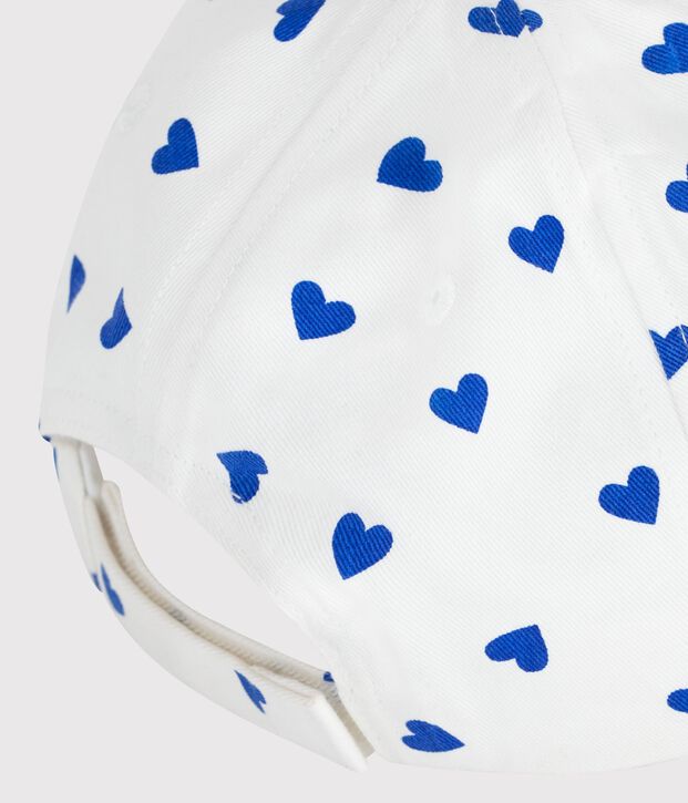 Children's cap in heart print twill white/blue