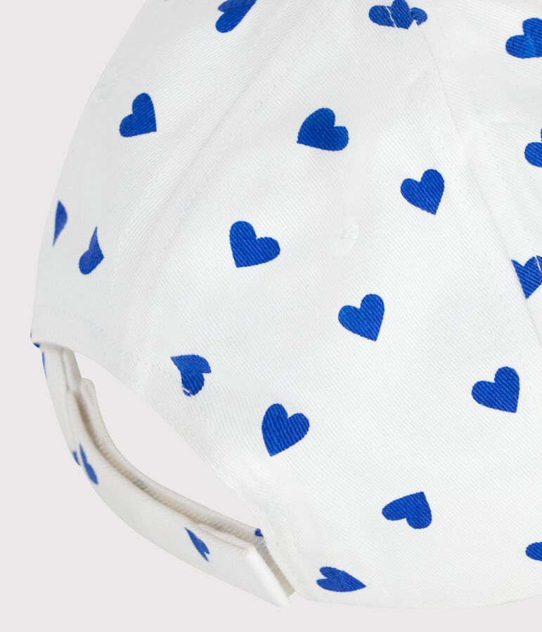 Children's cap in heart print twill white/blue