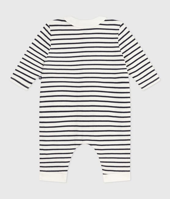 Babies Breton stripe cotton playsuit with a collar MARSHMALLOW white/SMOKING blue