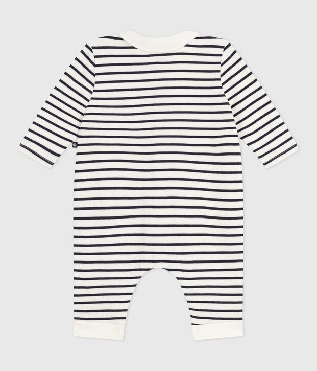 Babies Breton stripe cotton playsuit with a collar white/blue