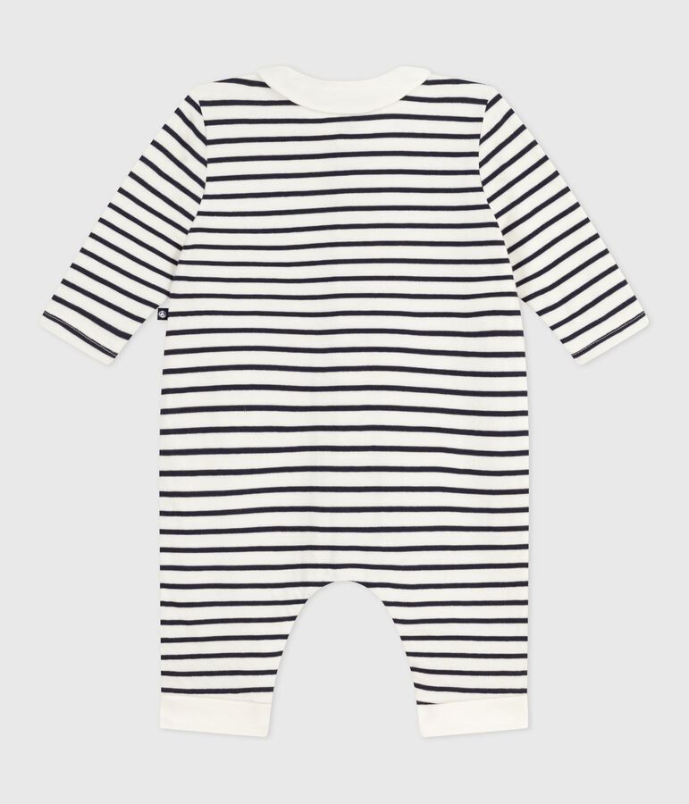 Babies Breton stripe cotton playsuit with a collar white/blue