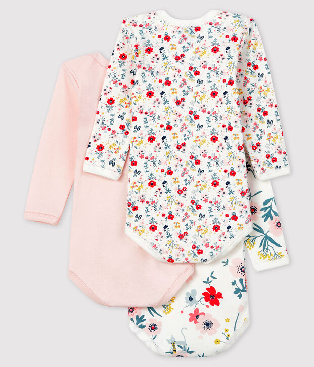 Baby girls' long-sleeved bodysuit - Set of 3 multicolor