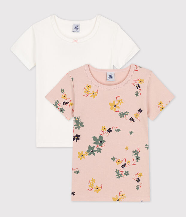 Girls' Short-sleeved Floral Cotton T-Shirt - 2-Pack multicolor