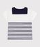 Babies' short sleeved cotton T-shirt with Breton stripes MARSHMALLOW blue/SOIR