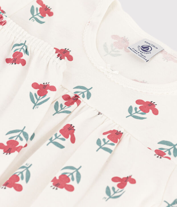 Girls' Floral Cotton Short Pyjamas with Crown white/multicolor