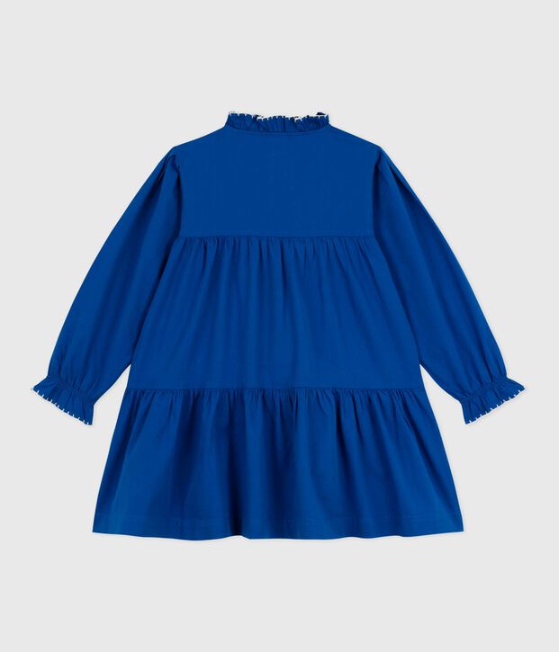 Children's long-sleeved plain cotton dress blue