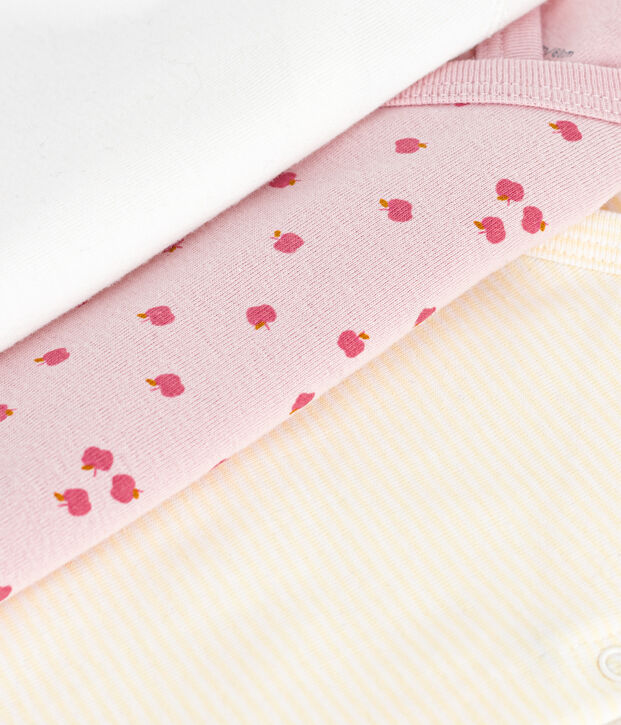 Pack of babies' long-sleeved printed cotton wrapover bodies multicolor