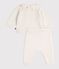 Babies' 2-piece set in wool and cotton with a flower-patterned ruff MARSHMALLOW white
