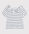 Babies' Short-Sleeved Striped Jersey Blouse MARSHMALLOW white/SMOKING blue